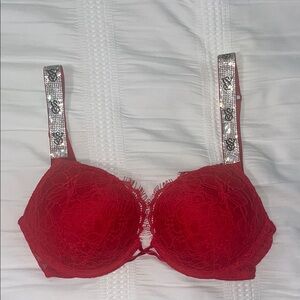 NWOT Red Lace Bra with Embellished Straps